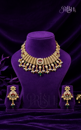 Padmika - Lotus Gold Necklace & Earring set