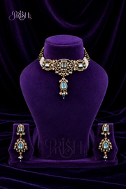 Neeltaara -  Royal Blue Polki Choker drop set