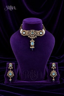 Neeltaara -  Royal Blue Polki Choker drop set