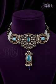 Neeltaara -  Royal Blue Polki Choker drop set