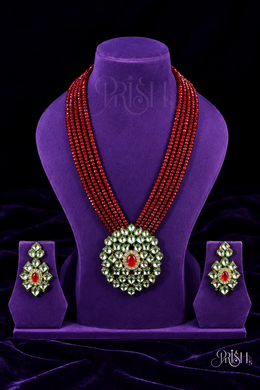 Rajwadi Kundan Ruby Beaded Necklace Set