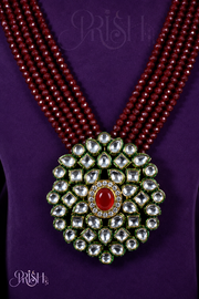 Rajwadi Kundan Ruby Beaded Necklace Set