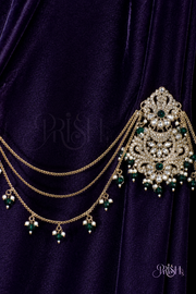 Noor Emerald Moissanite Hair Chain with Ear Drapes