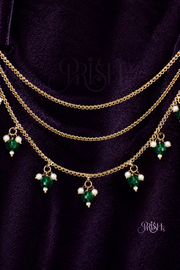 Noor Emerald Moissanite Hair Chain with Ear Drapes