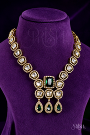 Emerald Moissanite Polki Halo Neck Set