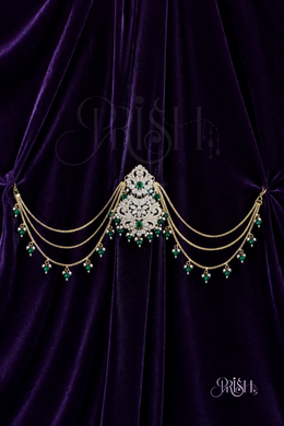 Noor Emerald Moissanite Hair Chain with Ear Drapes