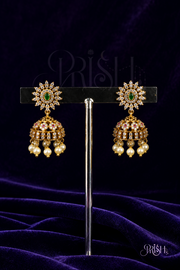 Emerald Sunburst Jhumka Earrings