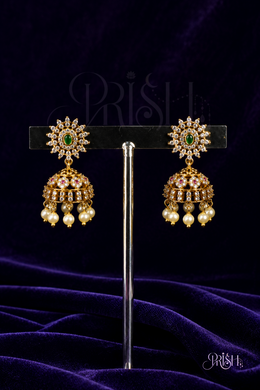 Emerald Sunburst Jhumka Earrings