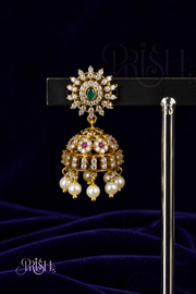Emerald Sunburst Jhumka Earrings