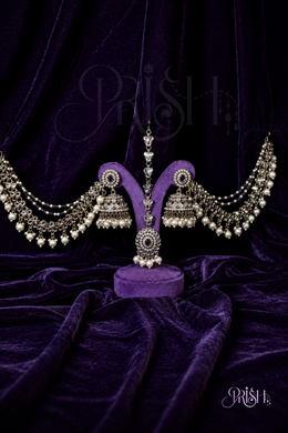 Muktamanjari - Earrings & Maangtika Combo with attached Kaanchain